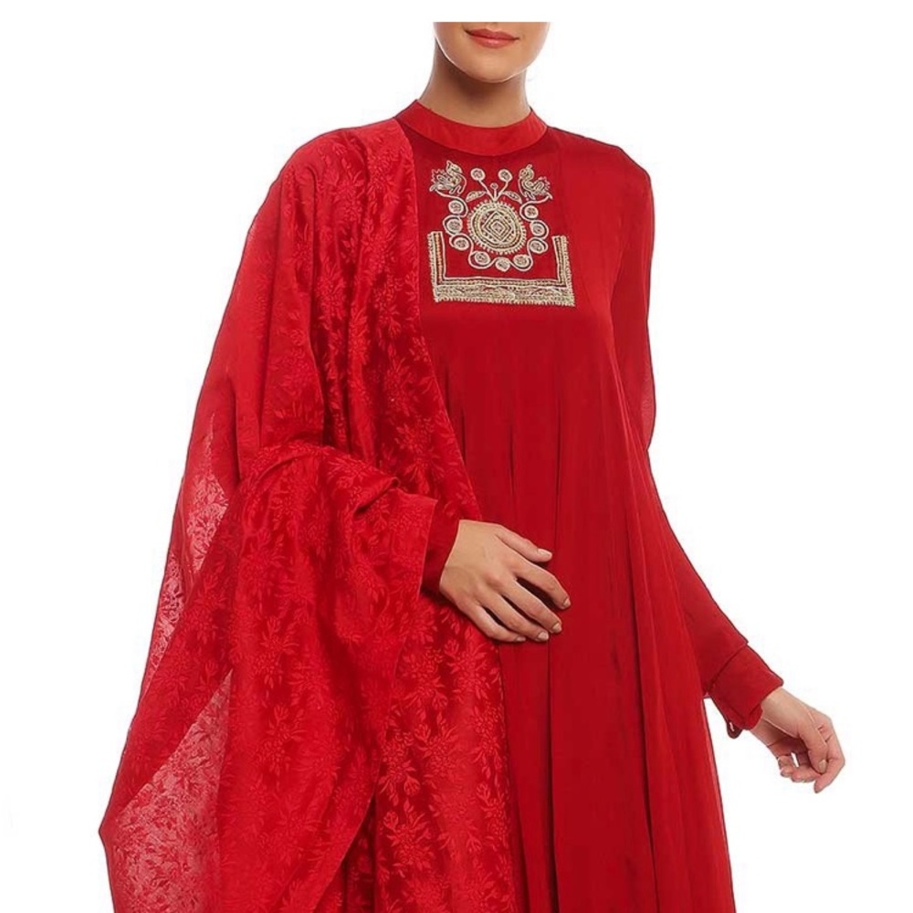 Chic Red Lehenga with Embroidered Detailing - Picture 5 of 6